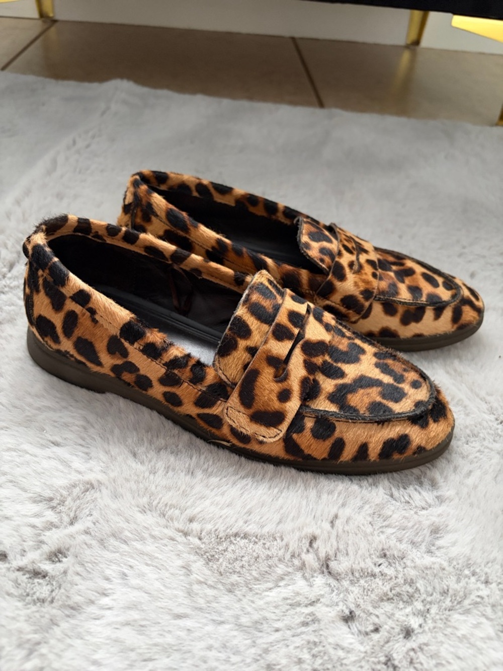 Leopard Print Faux Fur Penny Loafers - Women